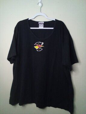 Curves Shirt Women 4XL Vintage Short Sleeve Embroidery Cotton Black